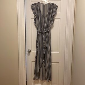 Splendid, size medium, tonal blue striped surplice wrap dress.